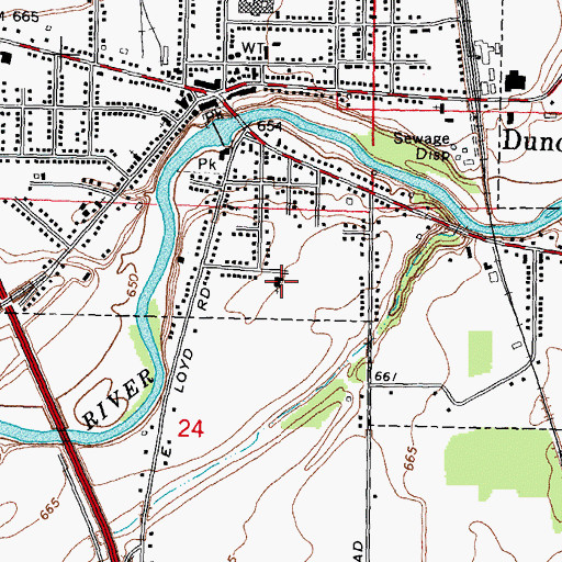 Topographic Map of Dundee United Methodist Church, MI