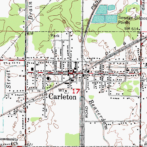 Topographic Map of Carleton Village Police Department, MI