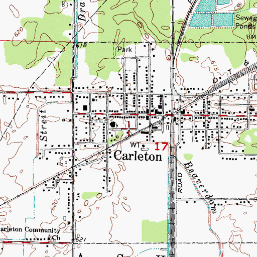 Topographic Map of Carleton Branch Library, MI