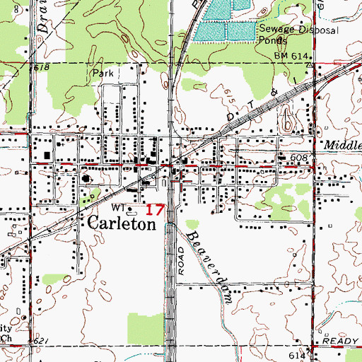 Topographic Map of Carleton Station, MI