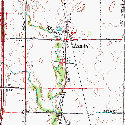 Topographic Map of Azalia Methodist Episcopal Cemetery, MI