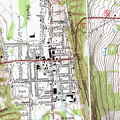 Topographic Map of Warsaw Fire Department Station 1, NY