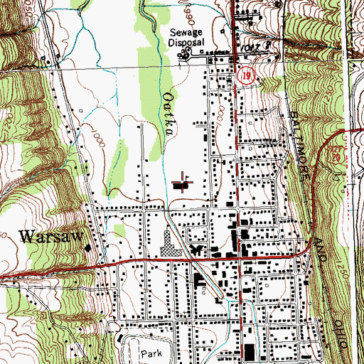 Topographic Map of Warsaw Junior-Senior High School, NY