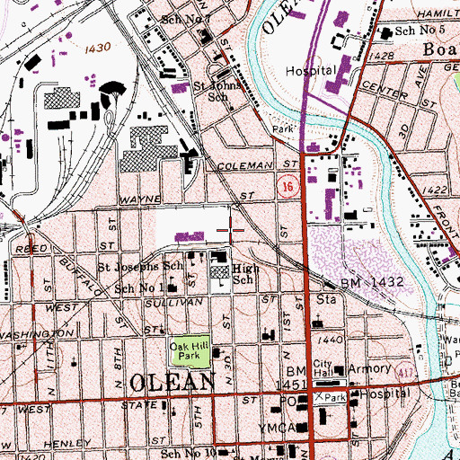 Topographic Map of Olean Middle School, NY