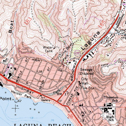 Topographic Map of Irvine Bowl Park, CA