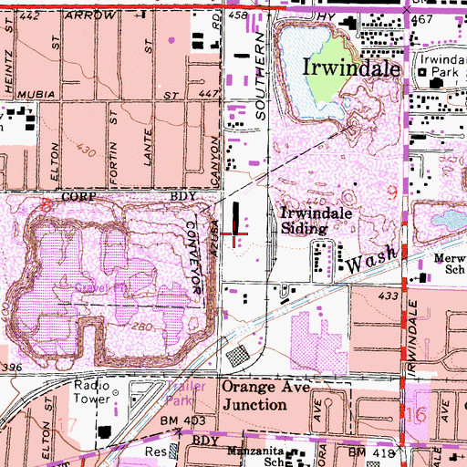 Topographic Map of Irwindale Siding, CA