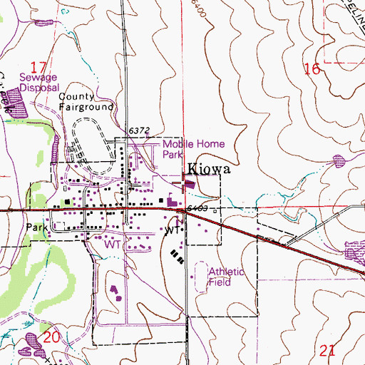Topographic Map of Kiowa High School, CO