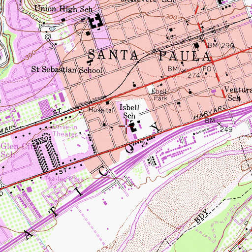 Topographic Map of Isbell Middle School, CA