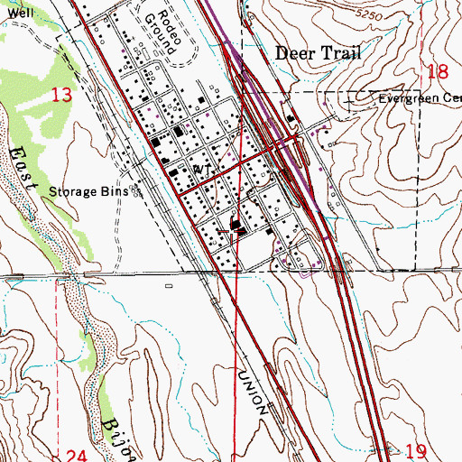 Topographic Map of Deer Trail High School, CO
