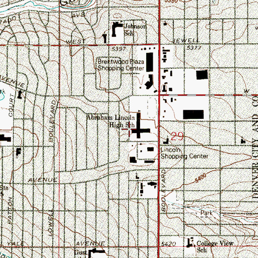 Topographic Map of Denver Public Schools Night High School (historical), CO