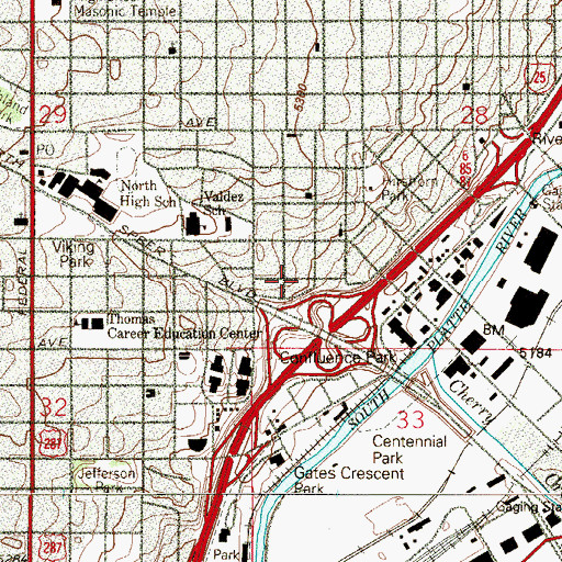 Topographic Map of Denver Public Schools Night High School, CO