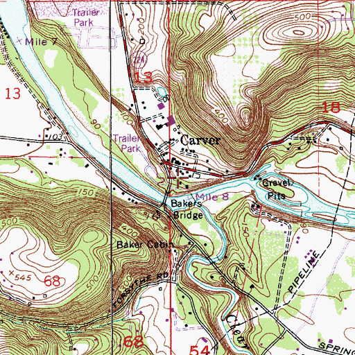 Topographic Map of Carver Community Church, OR