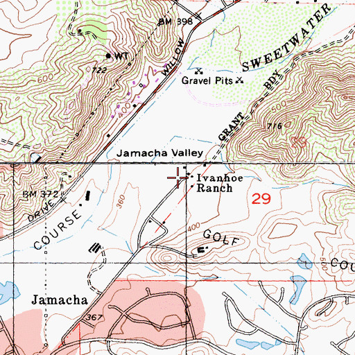 Topographic Map of Ivanhoe Ranch, CA