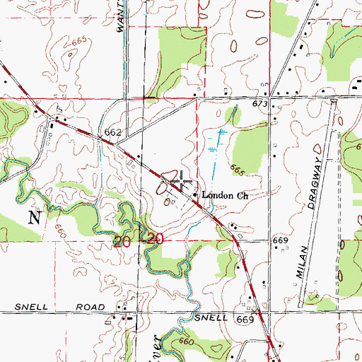 Topographic Map of London Township Cemetery, MI