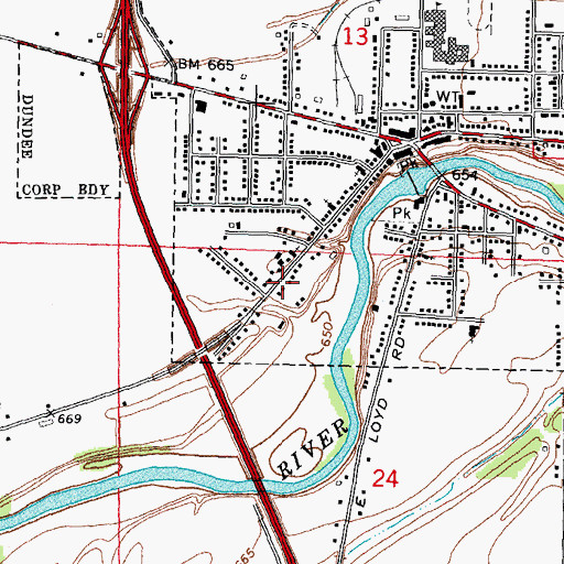 Topographic Map of Saint John Evangelical Lutheran Church Historical Marker, MI
