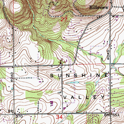 Topographic Map of Hillsview Community Church, OR
