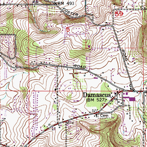 Topographic Map of Damascus Assembly of God, OR