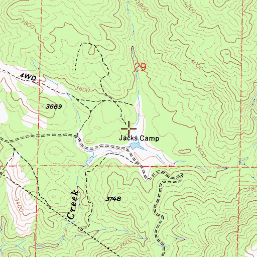 Topographic Map of Jacks Camp, CA