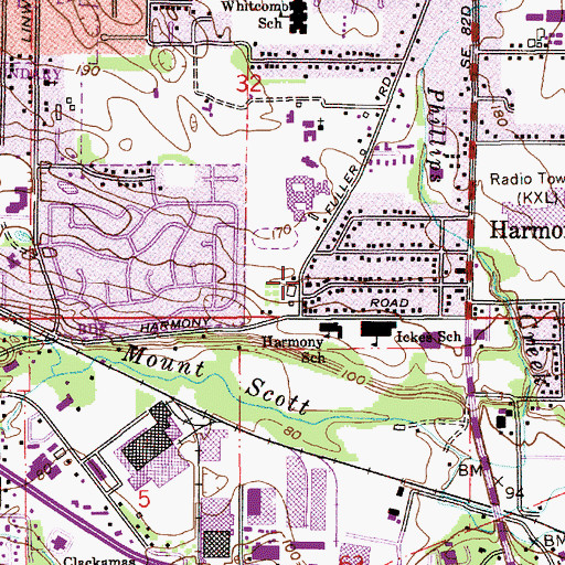 Topographic Map of Harmony Evangelical Church, OR