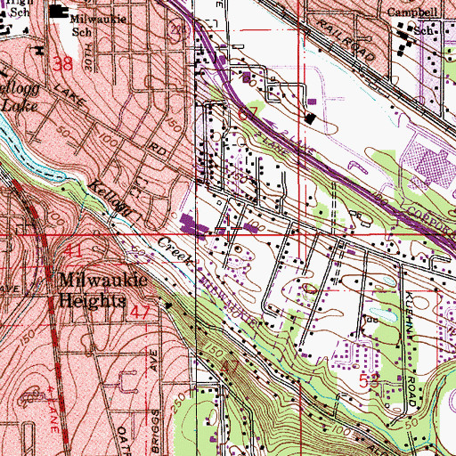 Topographic Map of Milwaukie Lutheran Church, OR