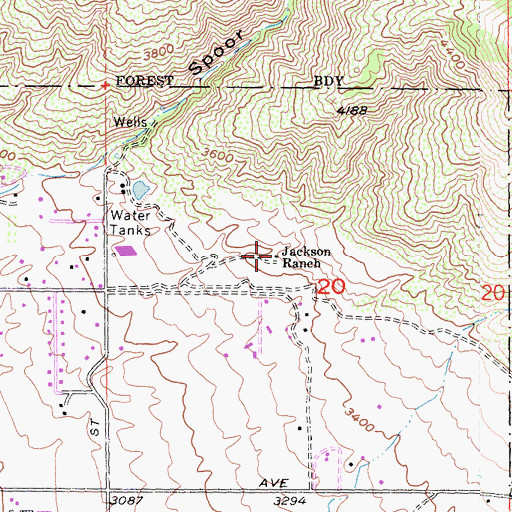 Topographic Map of Jackson Ranch, CA