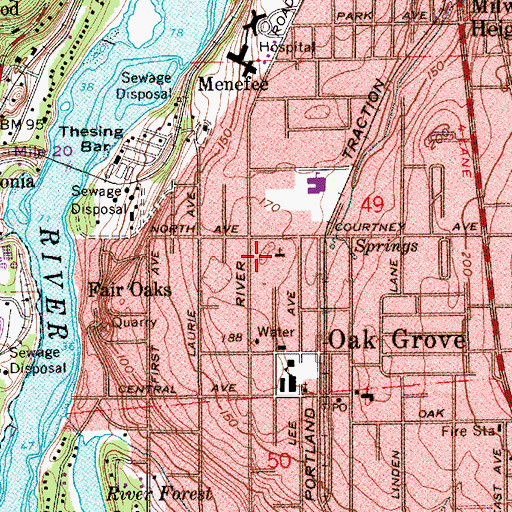 Topographic Map of Oak Grove Church, OR