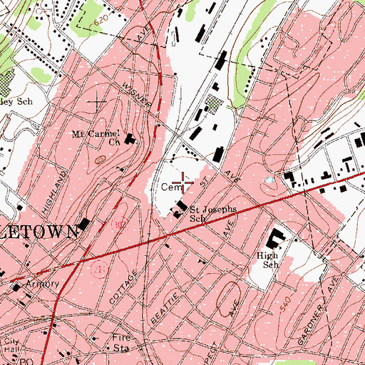Topographic Map of Saint Joseph Cemetery, NY