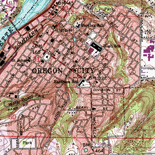 Topographic Map of Oregon City Foursquare Church, OR