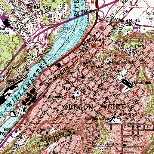 Topographic Map of First Baptist Church of Oregon City, OR