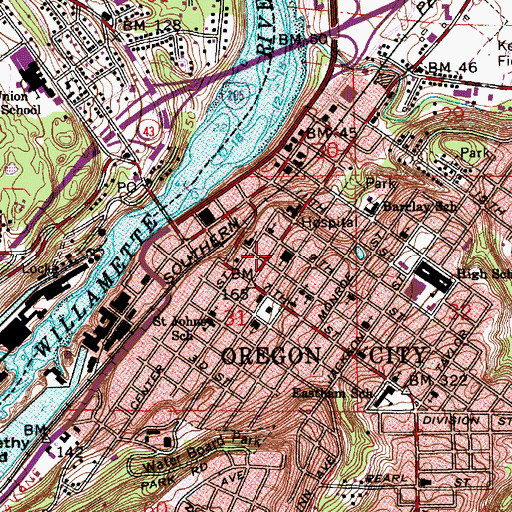 Topographic Map of Saint Pauls Episcopal Church, OR