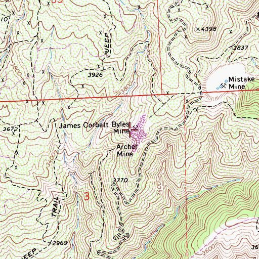 Topographic Map of James Corbett Byles Mine, CA