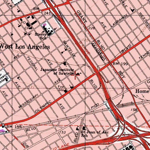 Topographic Map of Japanese Institute of Sawtelle, CA