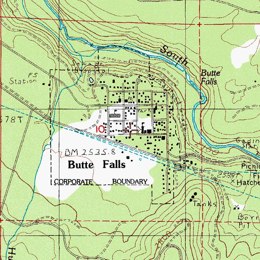 Topographic Map of Butte Falls Secondary School, OR