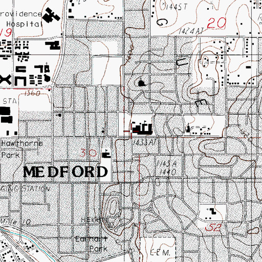 Topographic Map of Hedrick Middle School, OR