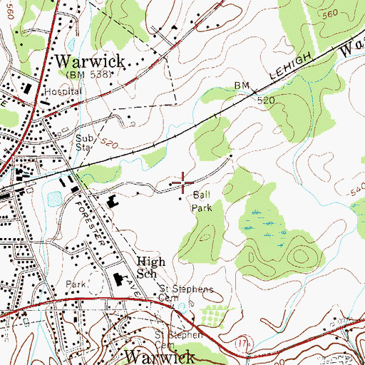 Topographic Map of Warwick Township Veterans Memorial Park, NY
