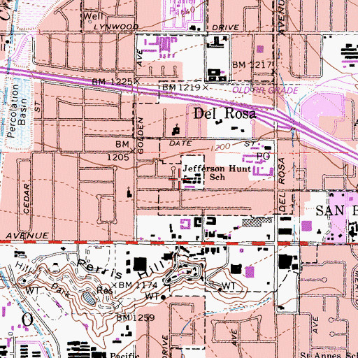 Topographic Map of Jefferson Hunt Elementary School, CA