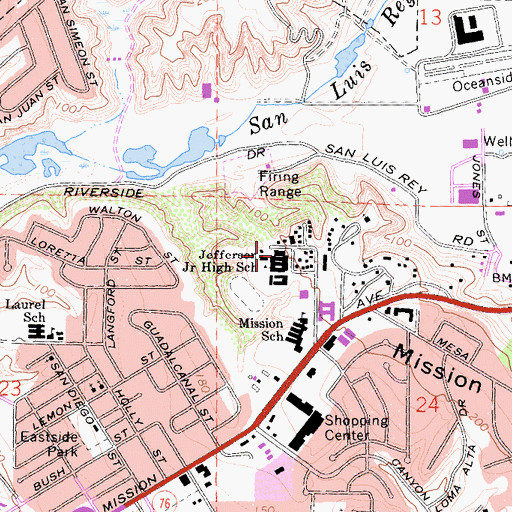 Topographic Map of Jefferson Junior High School, CA