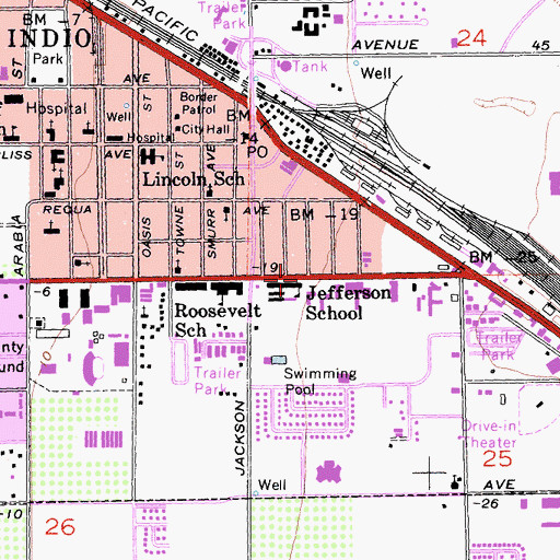 Topographic Map of Thomas Jefferson Middle School, CA