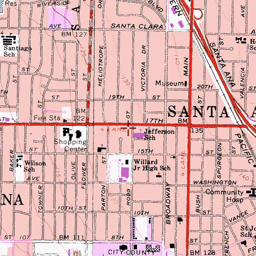 Topographic Map of Thomas Jefferson Elementary School, CA