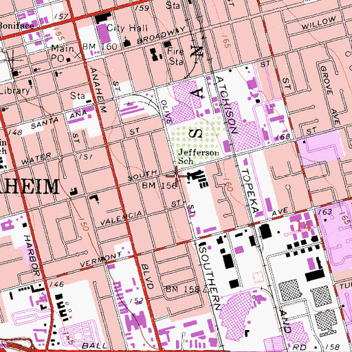 Topographic Map of Thomas Jefferson Elementary School, CA