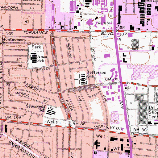 Topographic Map of Jefferson Middle School, CA
