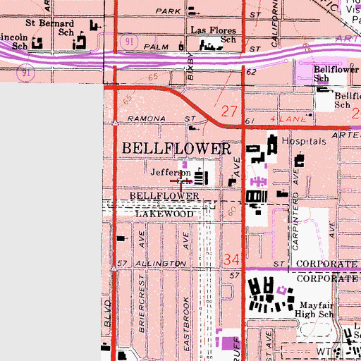 Topographic Map of Thomas Jefferson Elementary School, CA