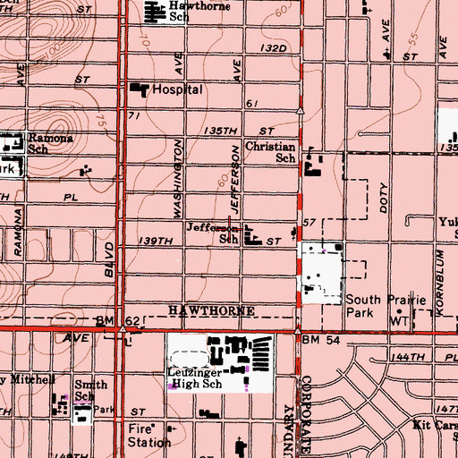Topographic Map of Jefferson Elementary School, CA