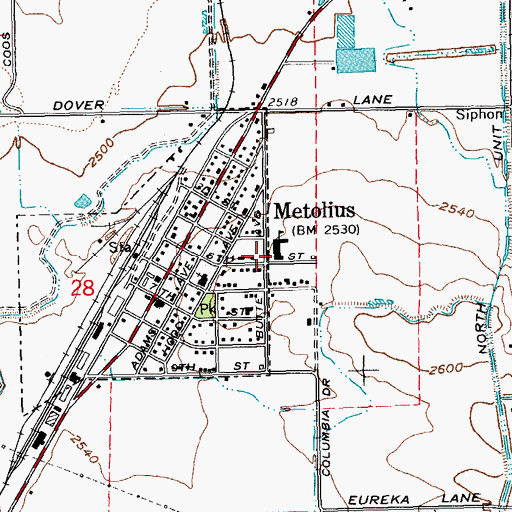 Topographic Map of Metolius Elementary School, OR
