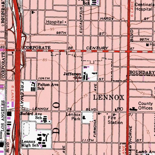 Topographic Map of Jefferson Elementary School, CA
