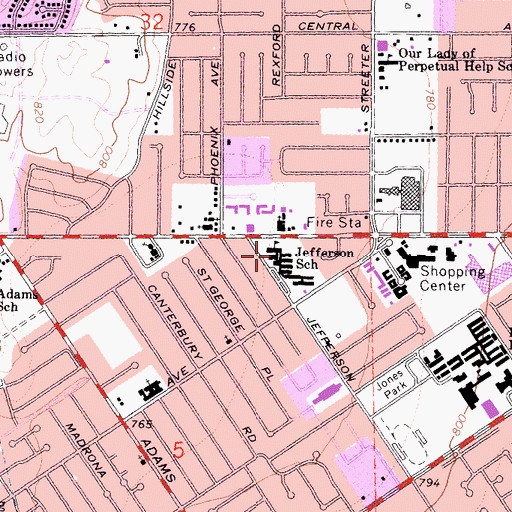 Topographic Map of Jefferson Elementary School, CA
