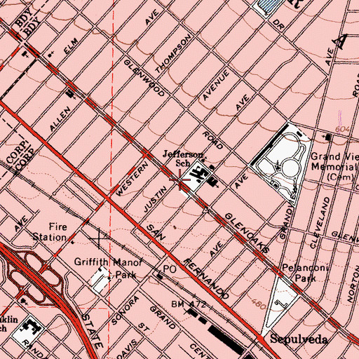 Topographic Map of Thomas Jefferson Elementary School, CA