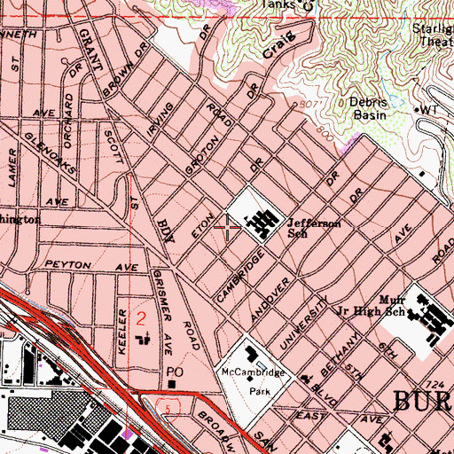 Topographic Map of Jefferson Elementary School, CA