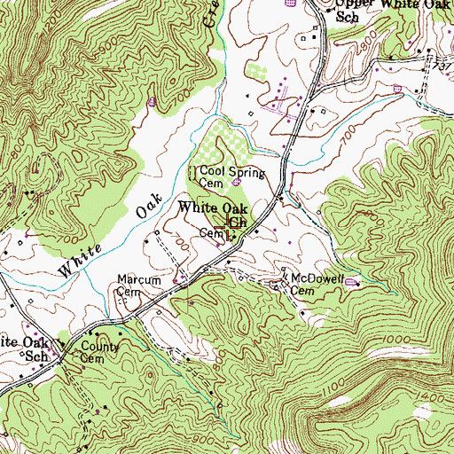 Topographic Map of White Oak Church Cemetery, KY