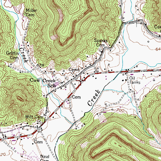 Topographic Map of Cow Creek Baptist Church, KY